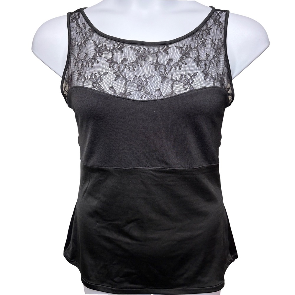 SPANX Womens Black Floral Lace Yoke Shapewear Cami Tank Top 1X Coquette Lingerie